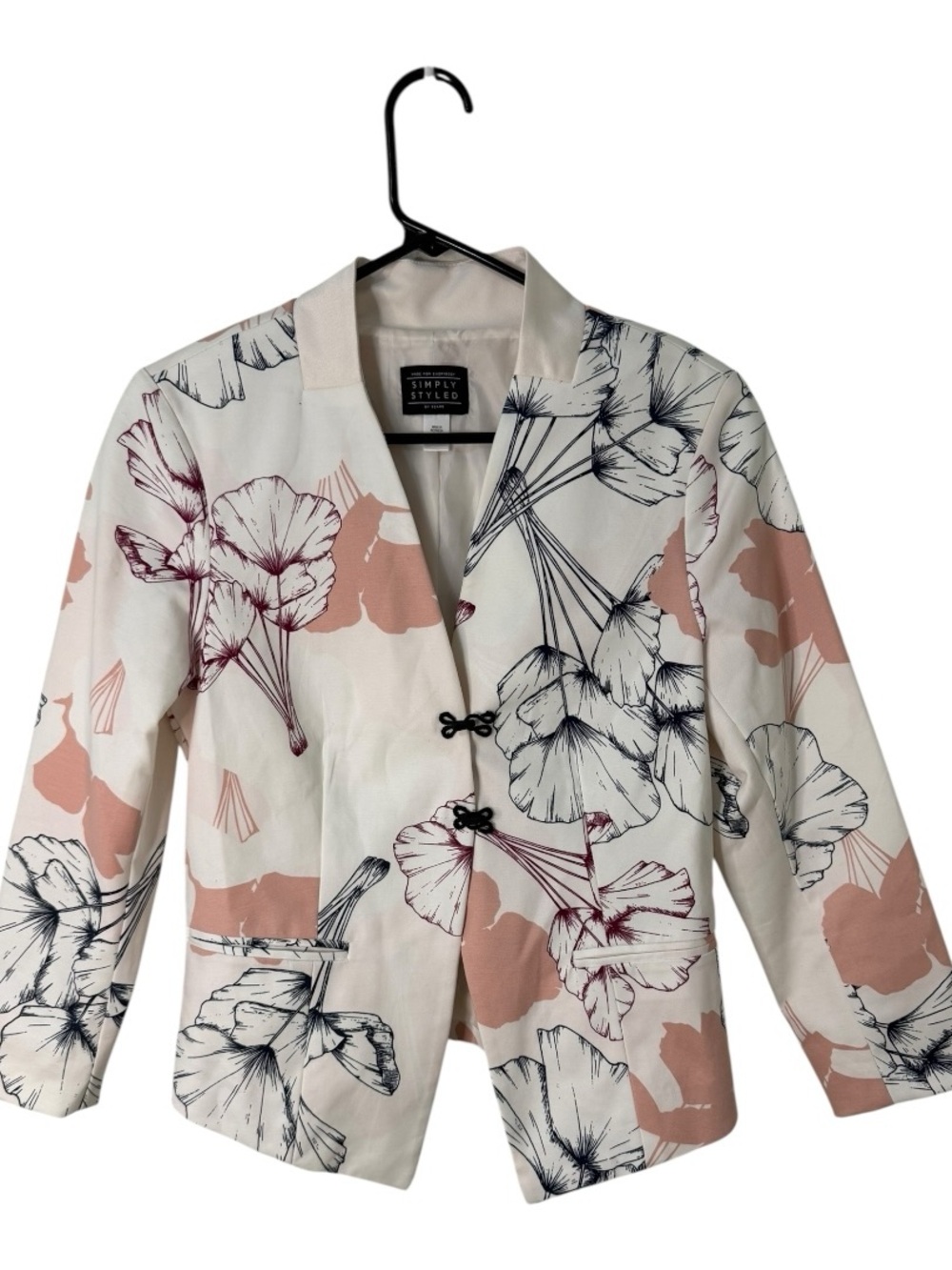 Simply Styled Floral Jacket Blazer Medium Frog Closure Lined Cotton Stretch